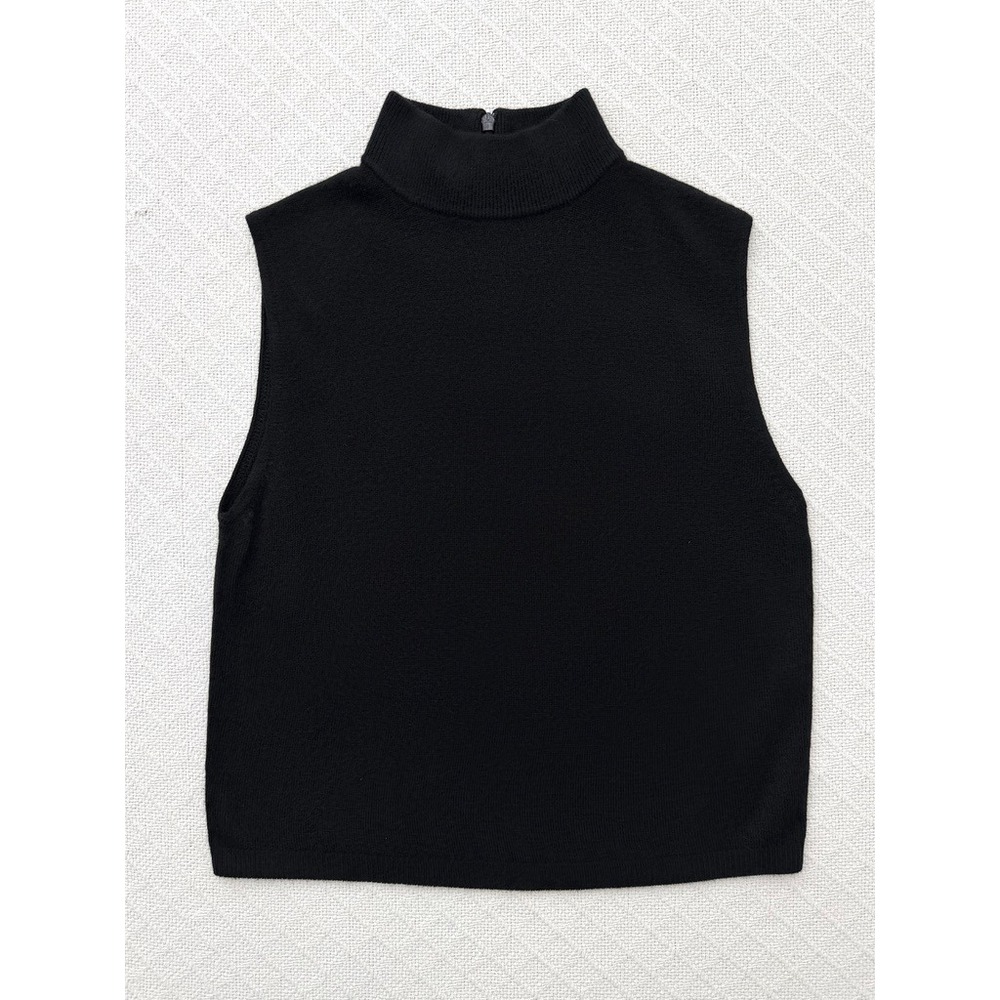 Appleseeds Black Mock Neck Sleeveless Knit Sweater Shell Zip Back Womens Small